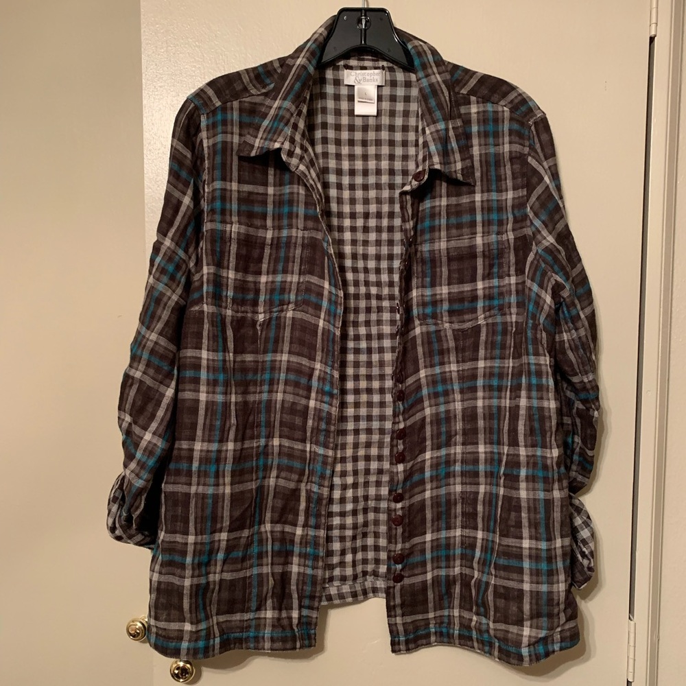 Christopher & Banks Plaid Button Down Shirt